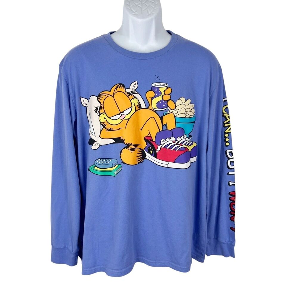 Garfield Long Sleeve Shirt‎ Men Small Purple Cartoon Graphic Nickelodeon
